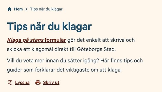 Ett exempel från klagapastan.se. Webbplatsen har både enkla, korta inledningar och fördjupande texter.