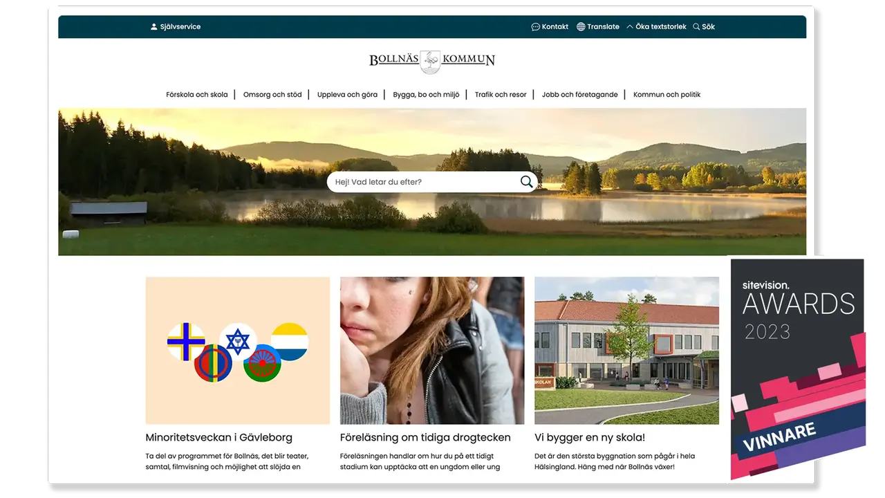 Bollnäs kommun är bästa samhällsinformerande webbplats i Sitevision Awards 2023